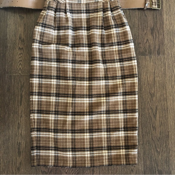 Anthropologie Brown Plaid Strapless Dress with Black Coat - Picture 7 of 16